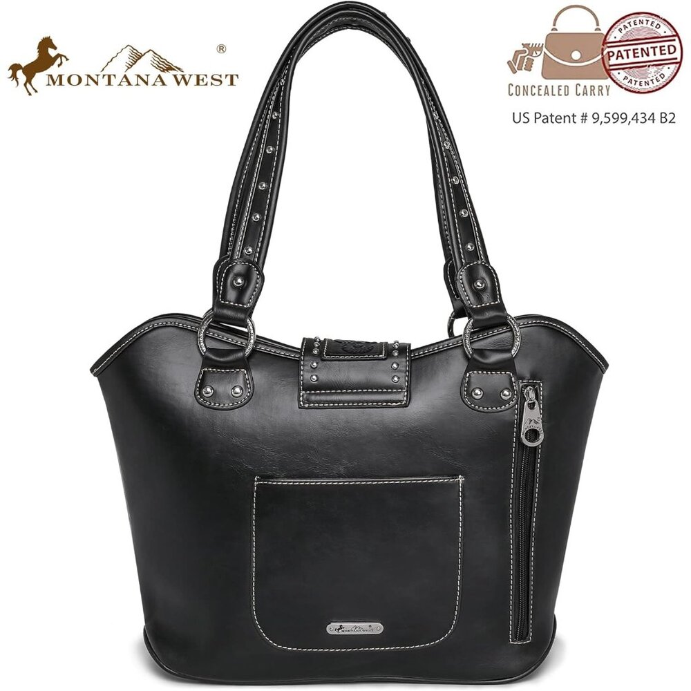 New Women's Vegan Leather Western Tote Bag Tooled Shoulder & Top Handle Handbag - Picture 8 of 10
